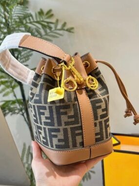 Fendi Designer Monogram Bucket Bag in Brown